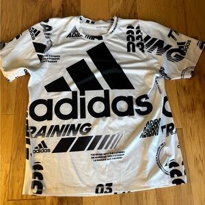 Adidas White and Black Graphic Tee